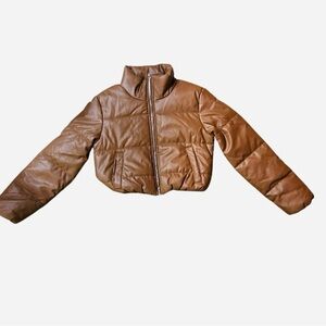 Ambiance Women’s Cropped Faux Leather Puffer Jacket